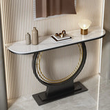 31"L x 12"W x 31"H Black White Ring Base Half Moon Sintered Stone Top Console Table Image - 6