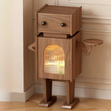 Robot Shape Wood Kids Nigtstand with Drawer and Cabinet Image - 2