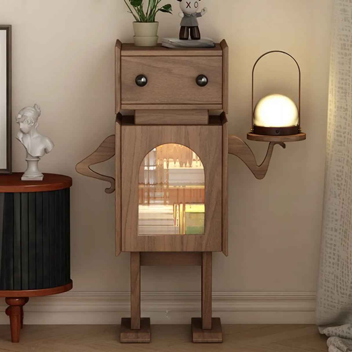 Robot Shape Wood Kids Nigtstand with Drawer and Cabinet Image - 4