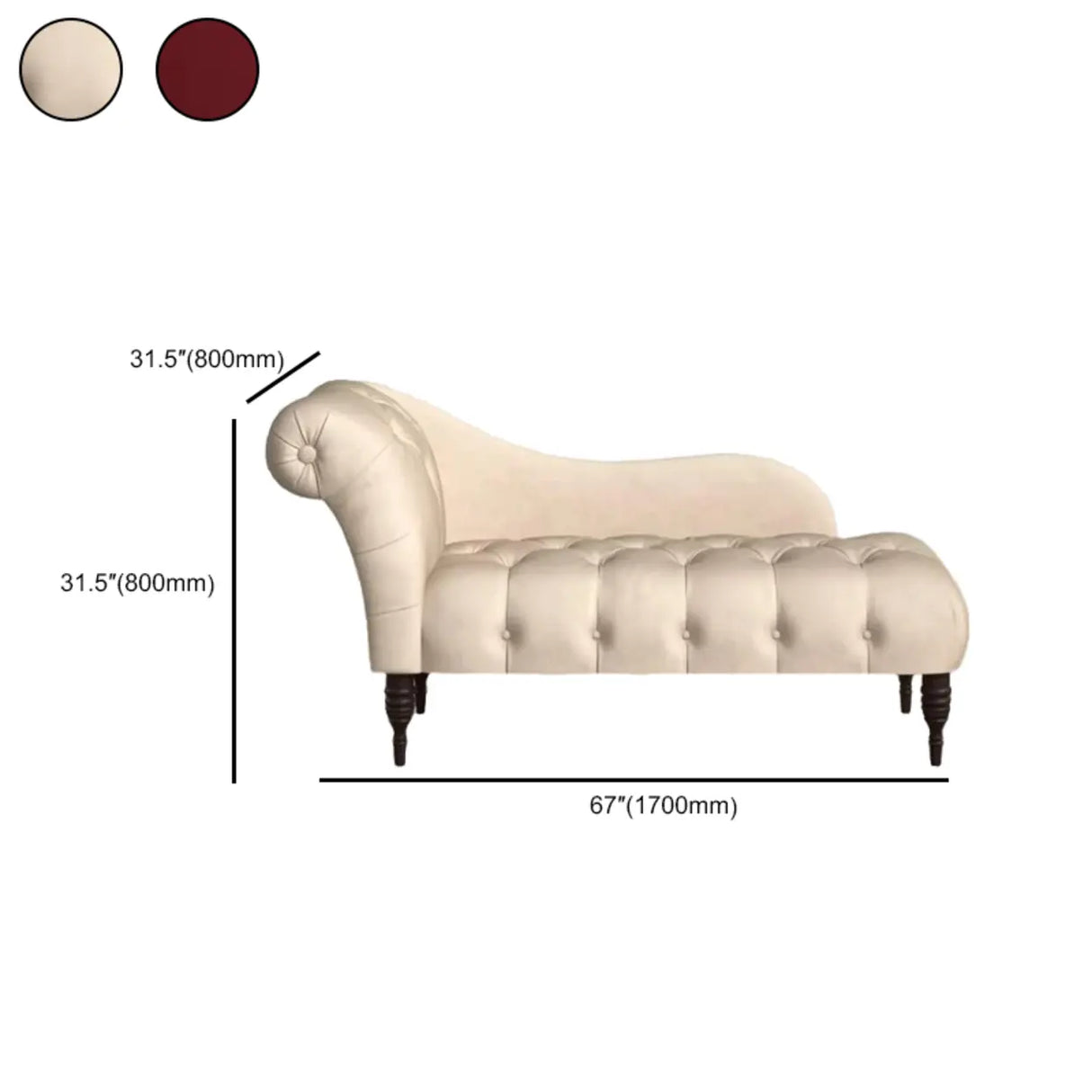 Rolled-Arm Velvet Solid Color Tufted Chaise Lounge Sofa 