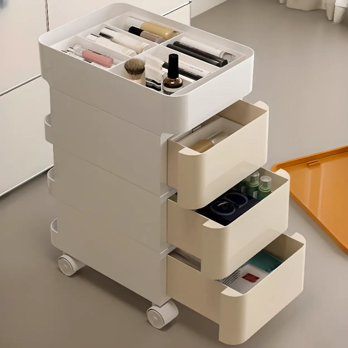 Rolling Kids Nighstand with Drawers and Casters Image - 5