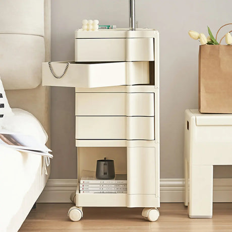 Rolling Narrow Open Storage Kids Nightstand with Shelf Image - 1