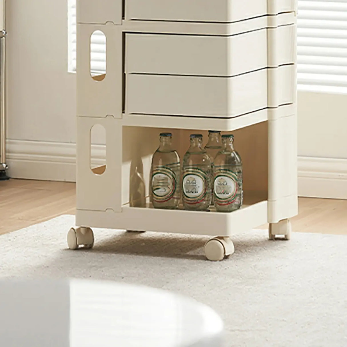Rolling Narrow Open Storage Kids Nightstand with Shelf Image - 16