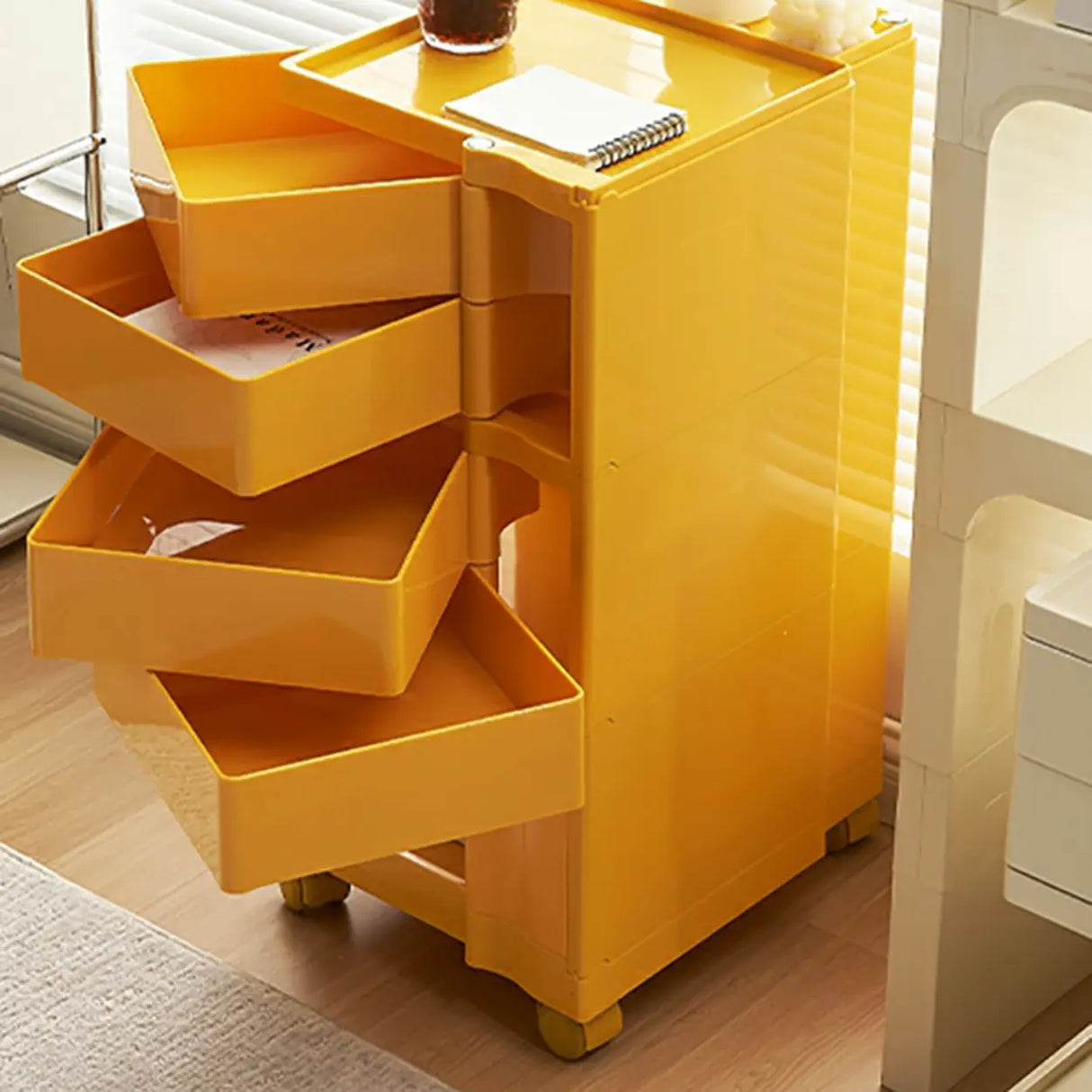 Rolling Narrow Open Storage Kids Nightstand with Shelf Image - 18