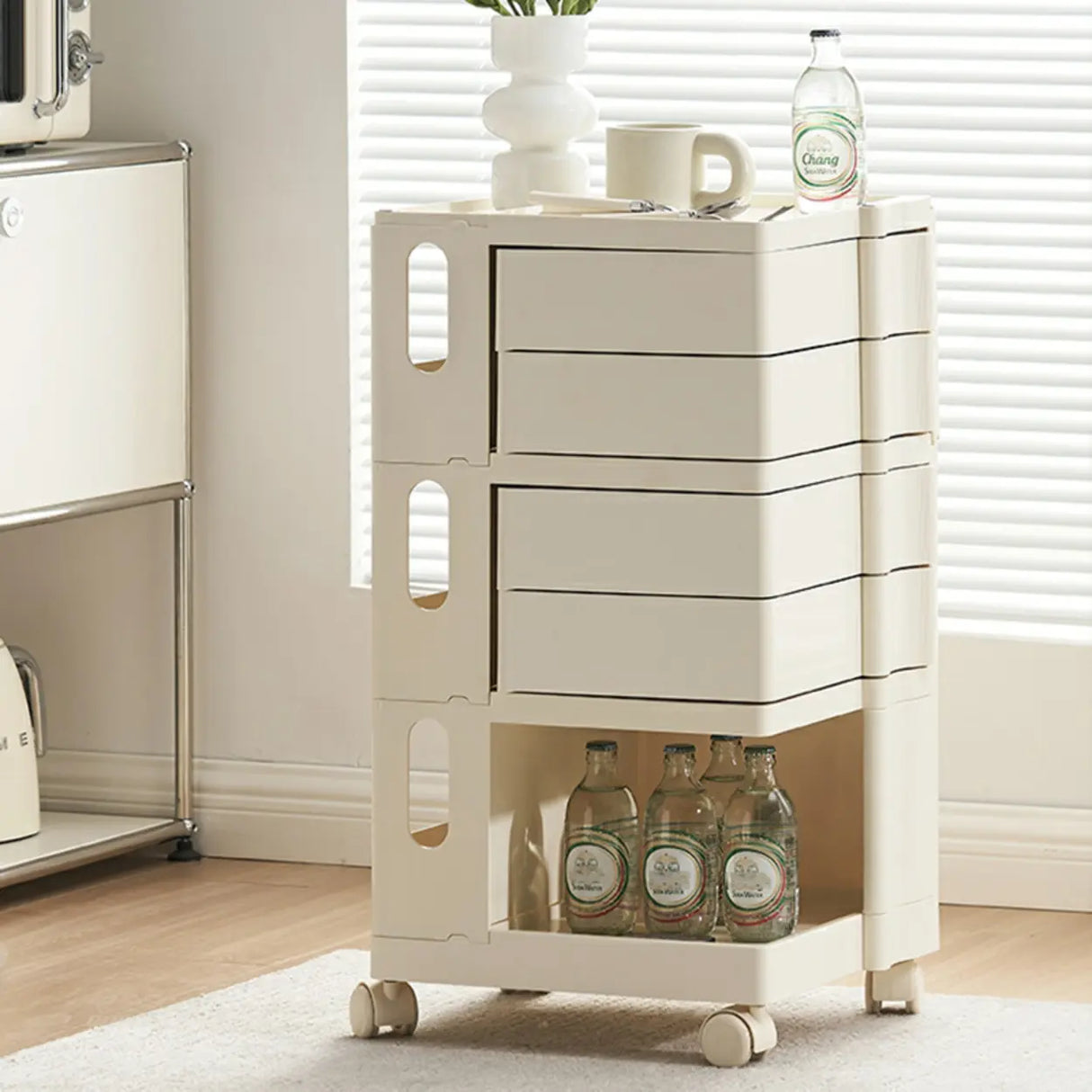 Rolling Narrow Open Storage Kids Nightstand with Shelf Image - 21