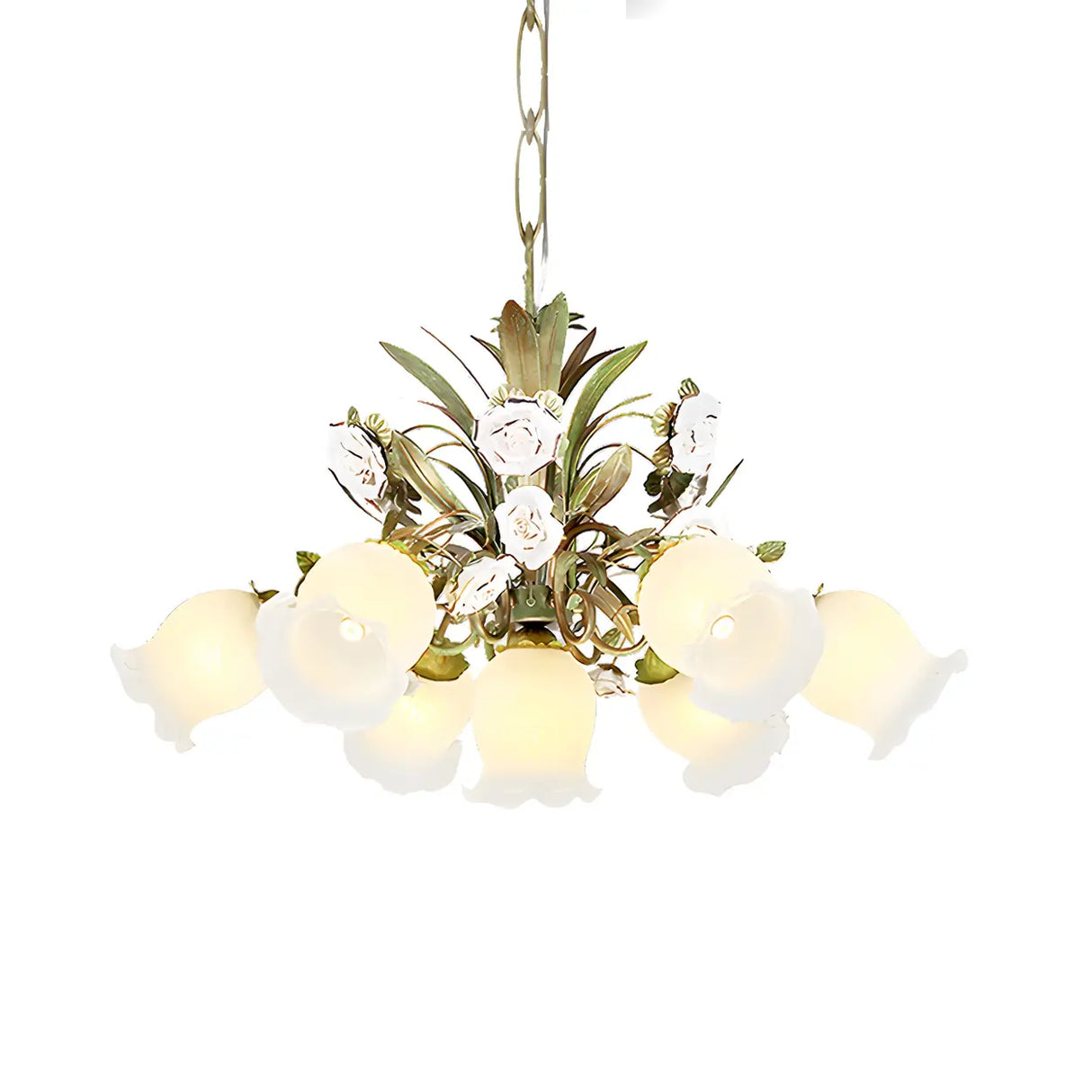Romantic Green Floral Glass Chandelier for Living Room Image - 11