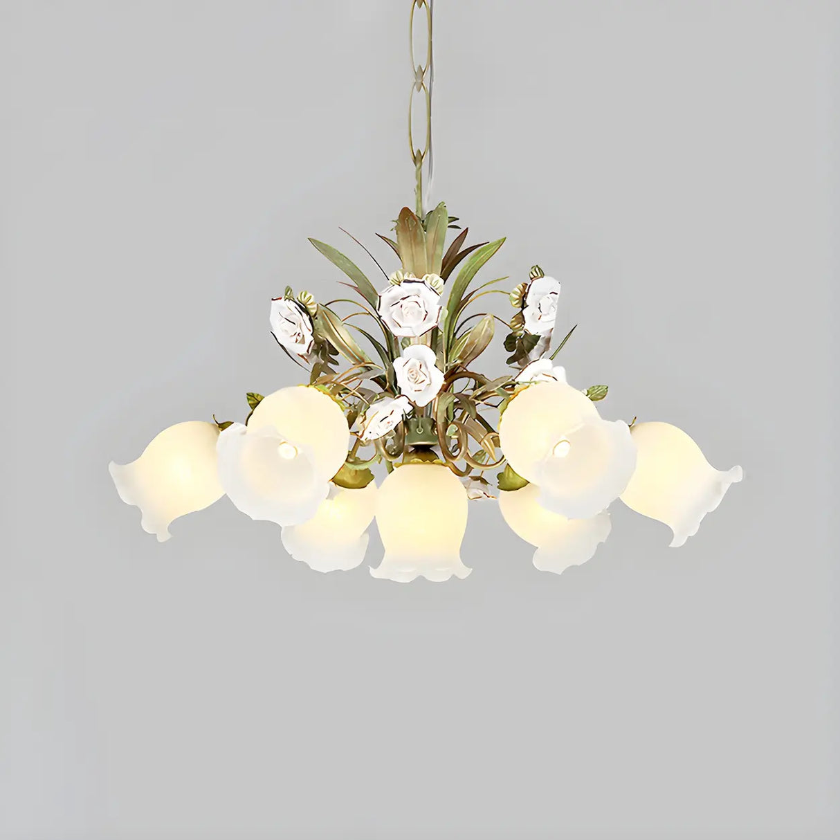 Romantic Green Floral Glass Chandelier for Living Room Image - 12