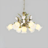 Romantic Green Floral Glass Chandelier for Living Room Image - 12