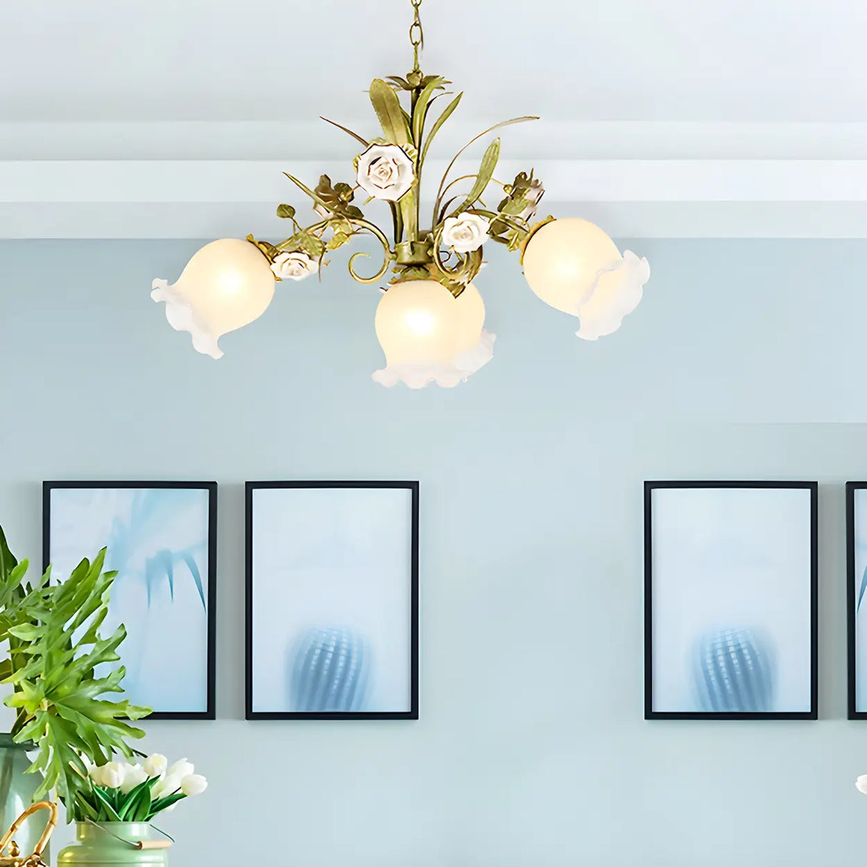 Romantic Green Floral Glass Chandelier for Living Room Image - 14