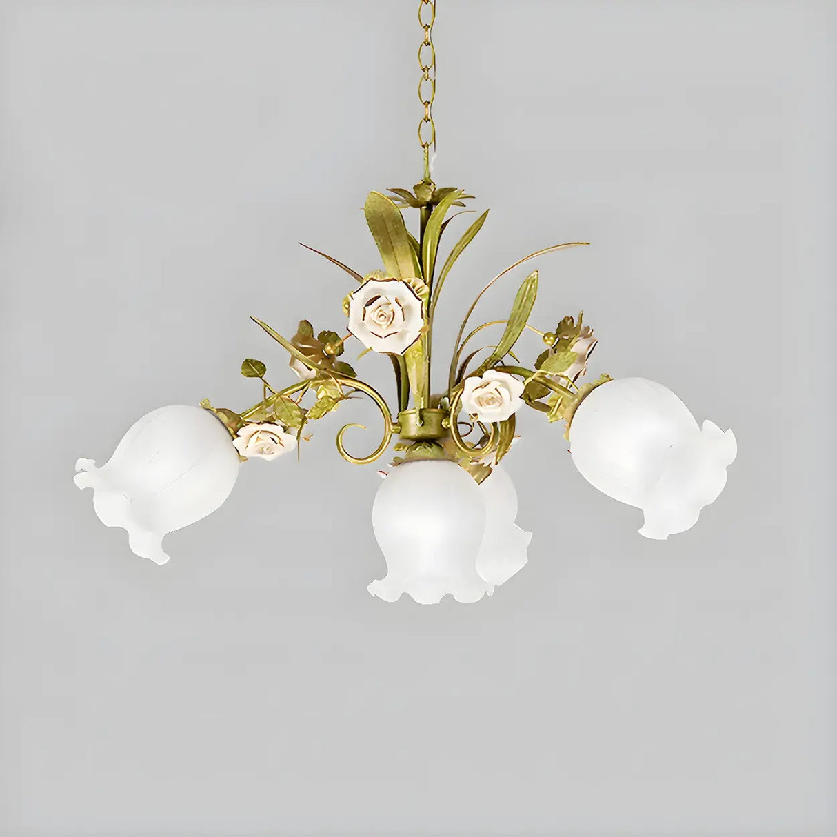 Romantic Green Floral Glass Chandelier for Living Room Image - 16