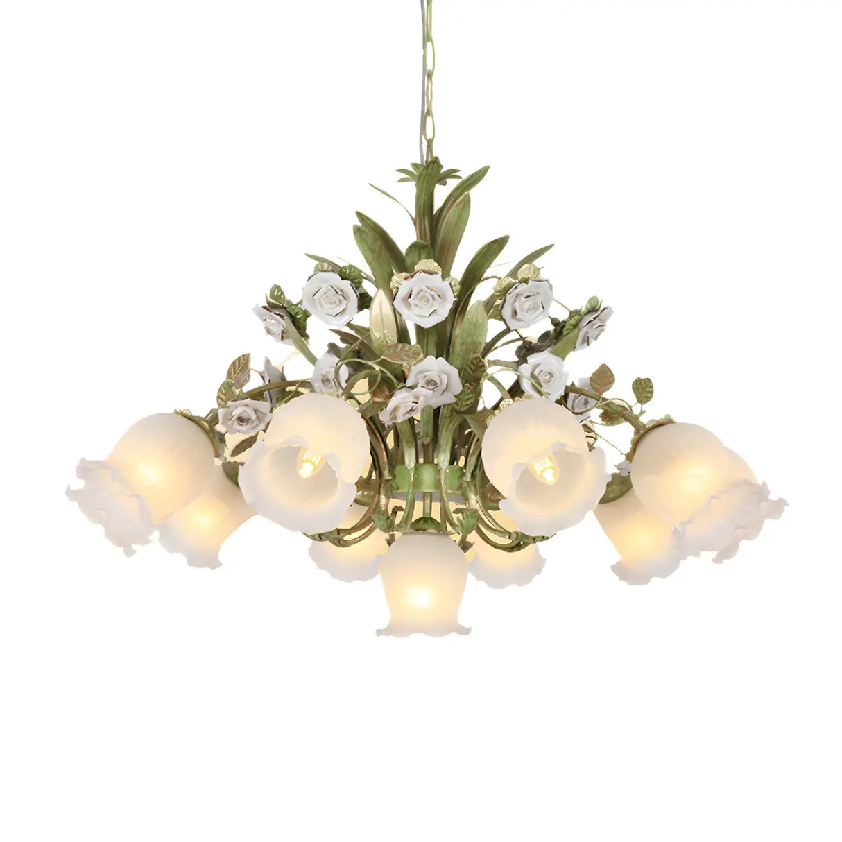 Romantic Green Floral Glass Chandelier for Living Room Image - 3