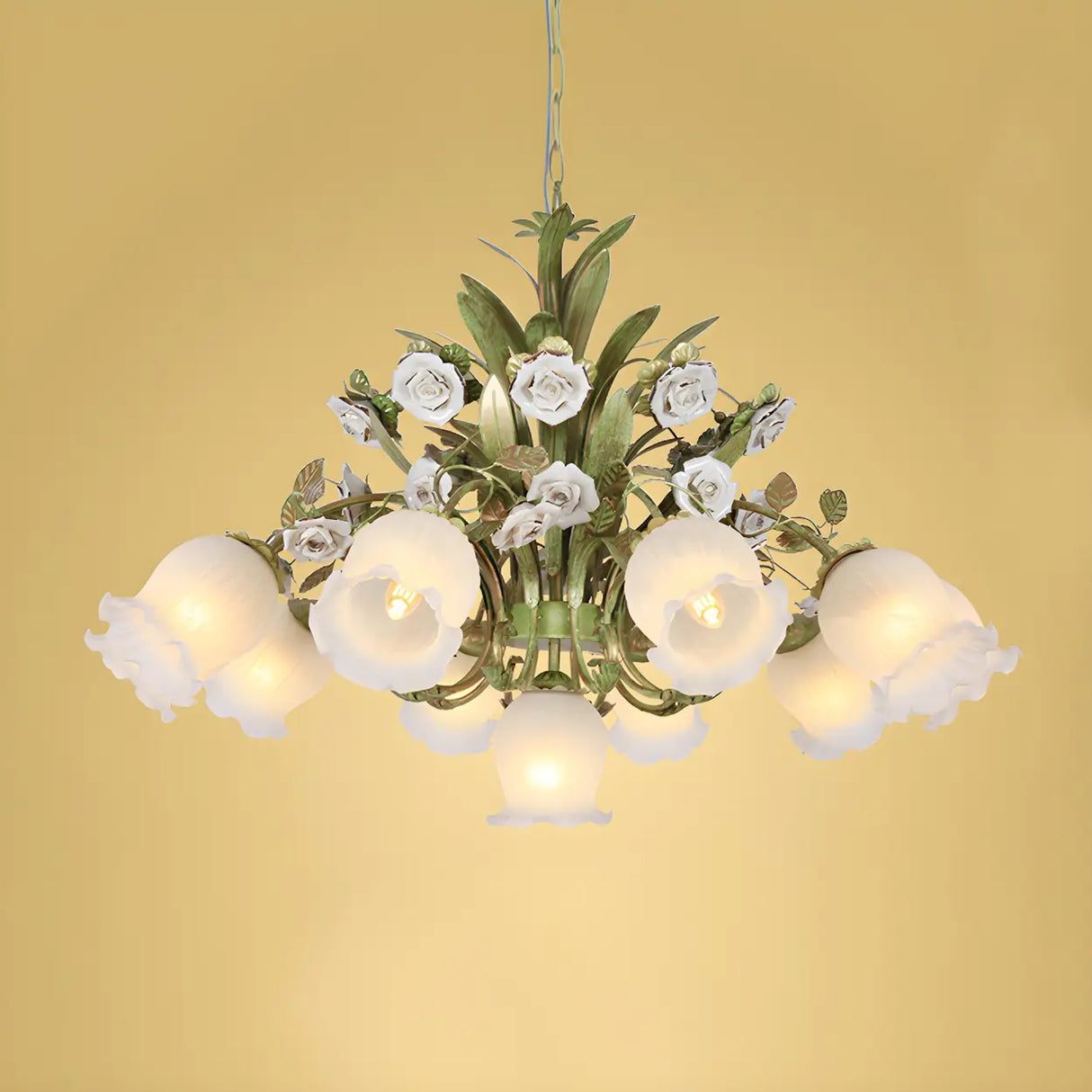 Romantic Green Floral Glass Chandelier for Living Room Image - 4