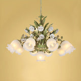 Romantic Green Floral Glass Chandelier for Living Room Image - 4