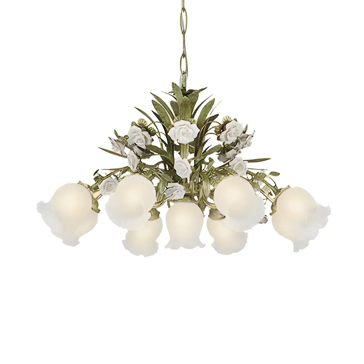 Romantic Green Floral Glass Chandelier for Living Room Image - 7