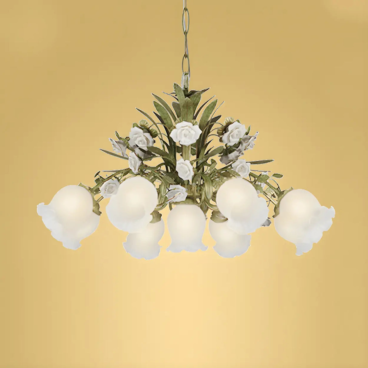Romantic Green Floral Glass Chandelier for Living Room Image - 8