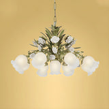 Romantic Green Floral Glass Chandelier for Living Room Image - 8