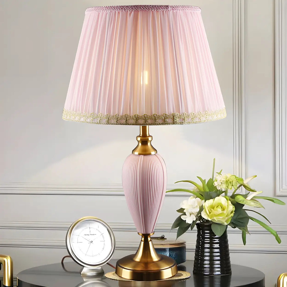 Elegant Romantic Pink Vase Base LED Metal Table Lamp Image - 7