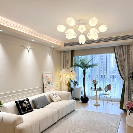 Romantic White Flower Semi-Flush Mount Light 7-Light Image - 1