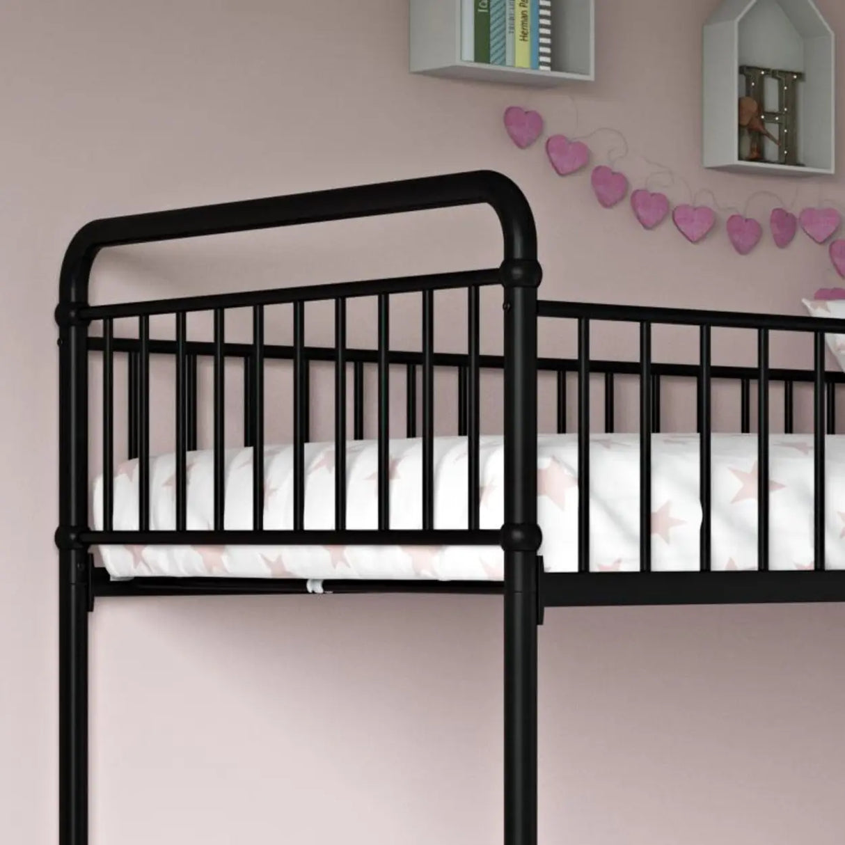 Rose Gold Space-Saving Bunk Bed with Guardrail and Stair Image - 6