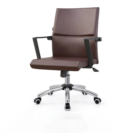 Rotatable Leather Fixed Arms Brown Ergonomic Office Chair Image - 1
