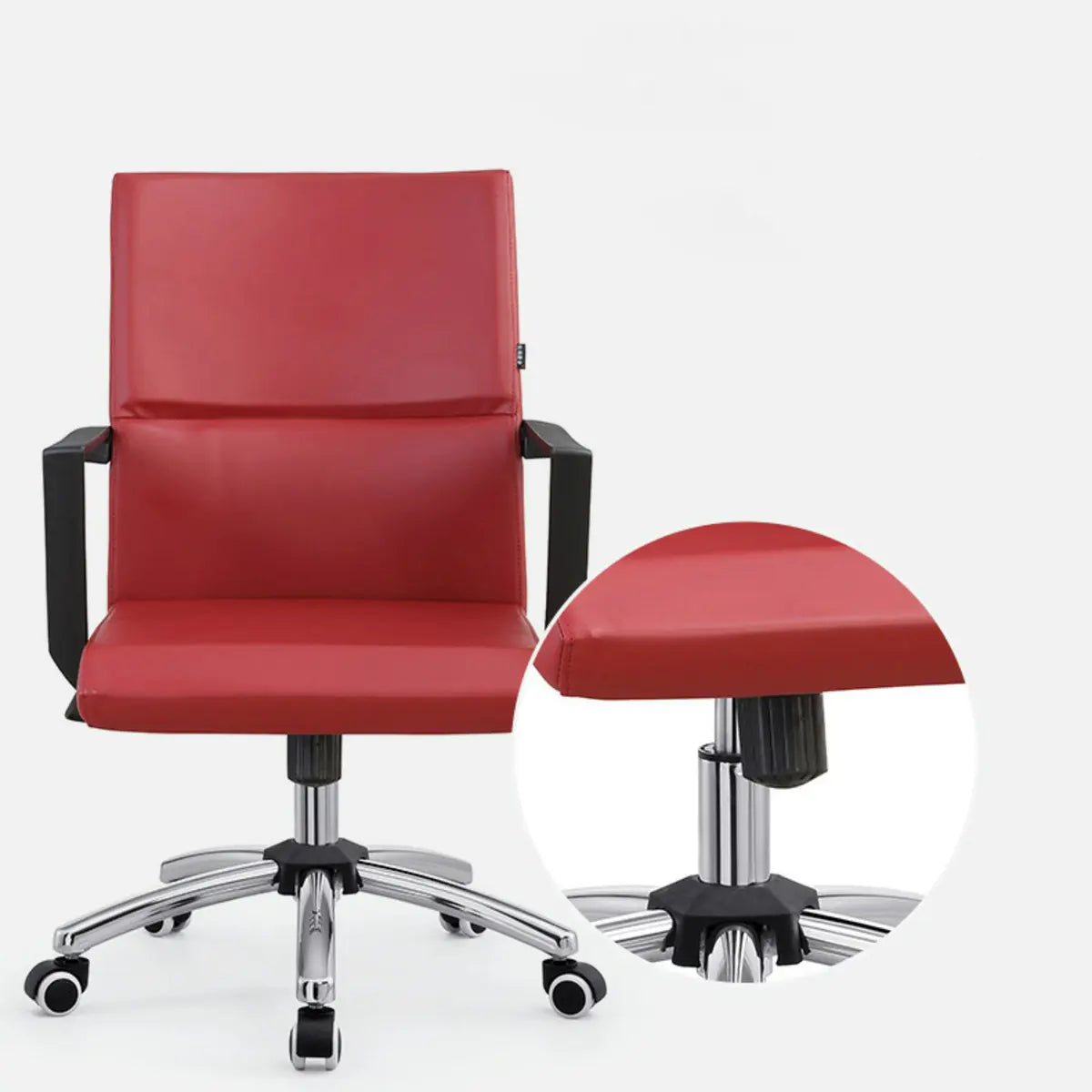 Rotatable Leather Fixed Arms Brown Ergonomic Office Chair Image - 12