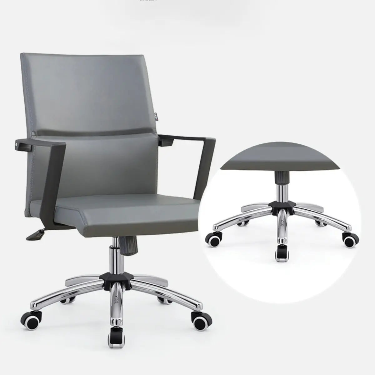 Rotatable Leather Fixed Arms Brown Ergonomic Office Chair Image - 13
