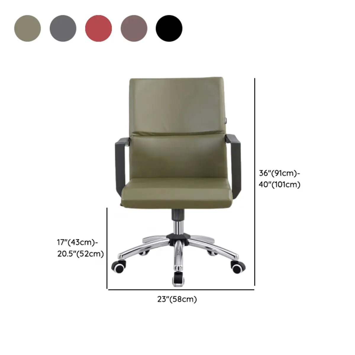 Rotatable Leather Fixed Arms Brown Ergonomic Office Chair 