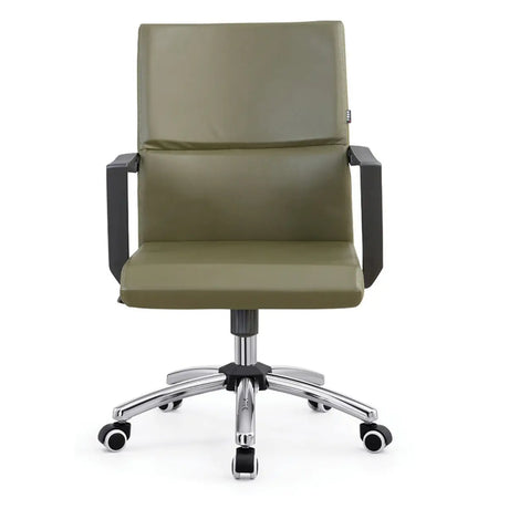 Rotatable Leather Fixed Arms Brown Ergonomic Office Chair Image - 2