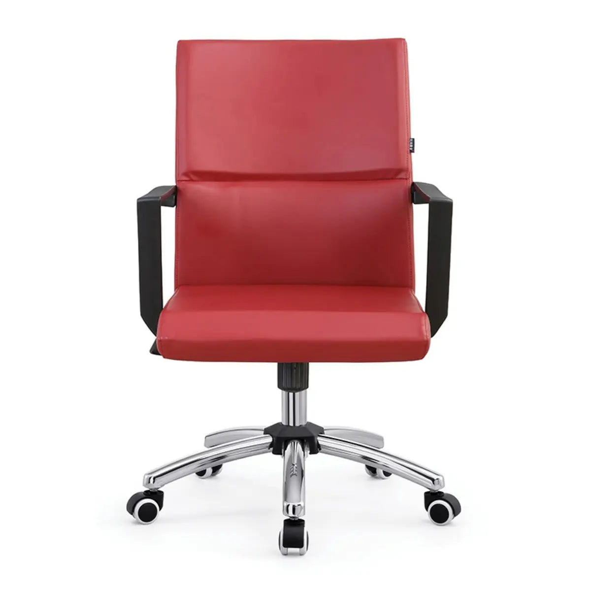 Rotatable Leather Fixed Arms Brown Ergonomic Office Chair Image - 3