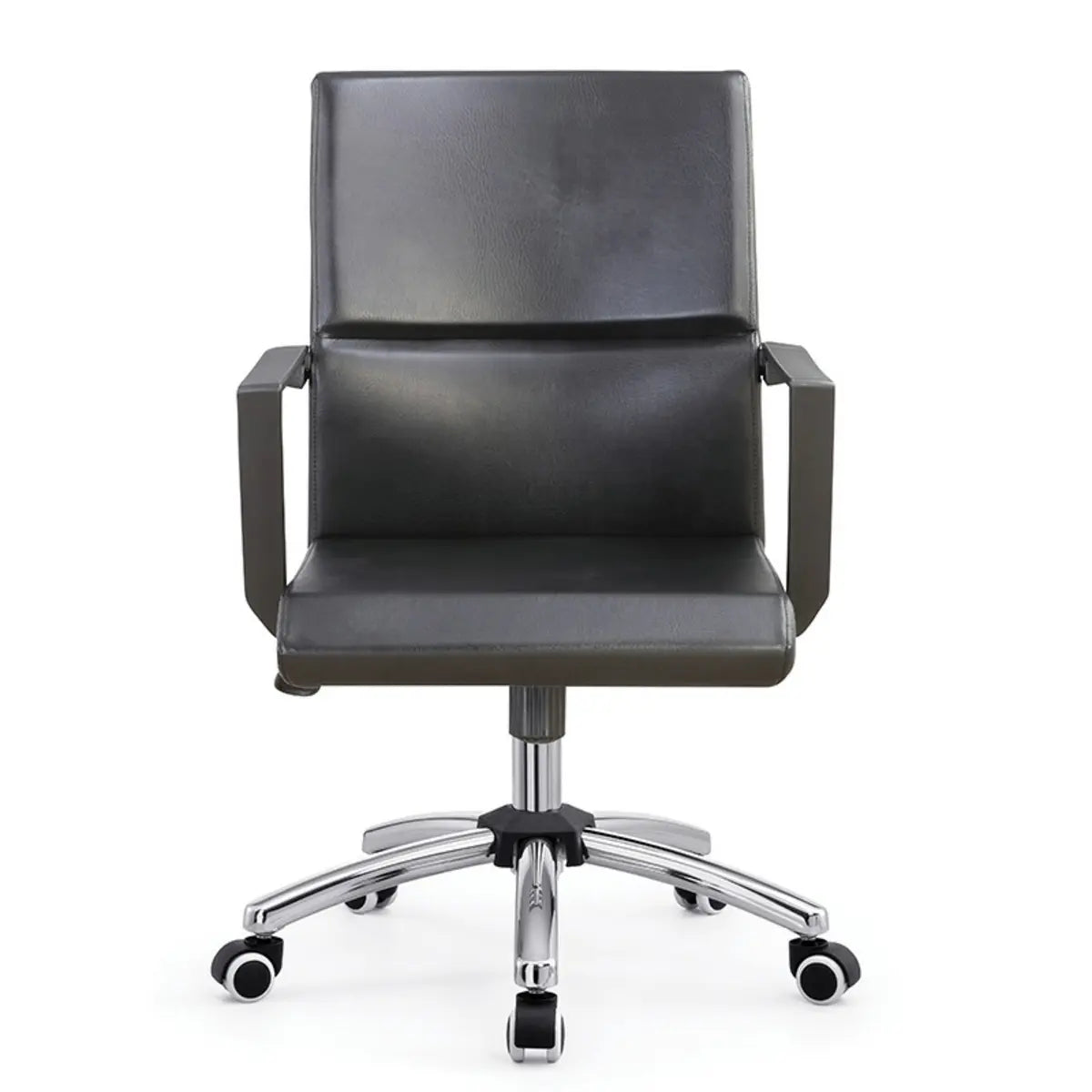 Rotatable Leather Fixed Arms Brown Ergonomic Office Chair Image - 7