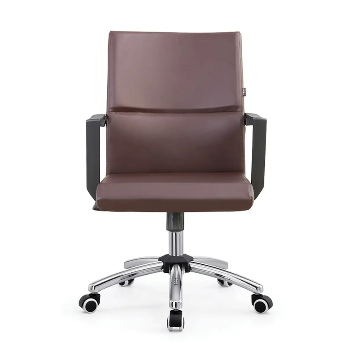Rotatable Leather Fixed Arms Brown Ergonomic Office Chair Image - 8