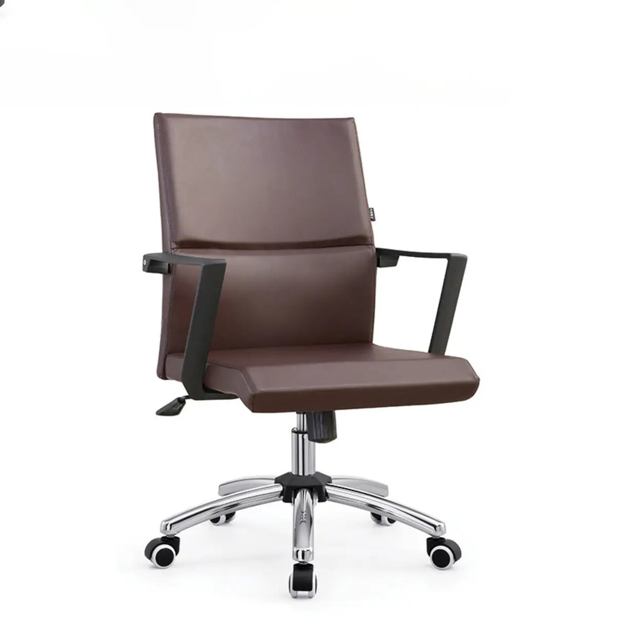 Rotatable Leather Fixed Arms Brown Ergonomic Office Chair Image - 9
