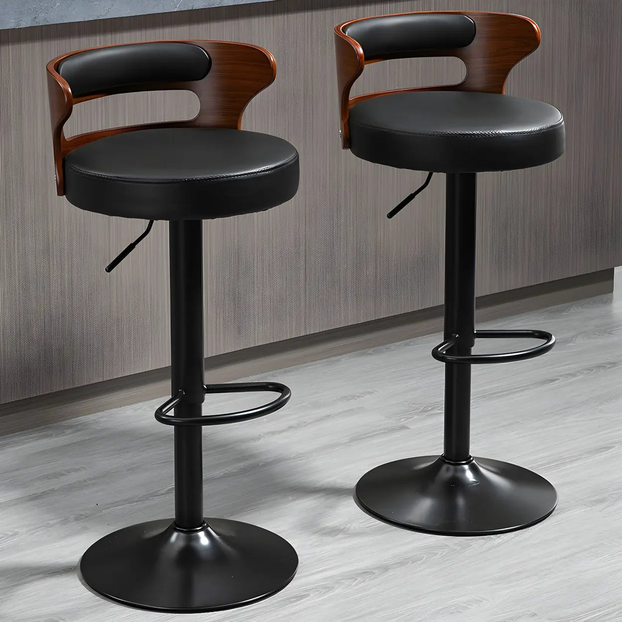 Round Adjustable Fabric Cotton Cushion Swivel Bar Stool Image - 4