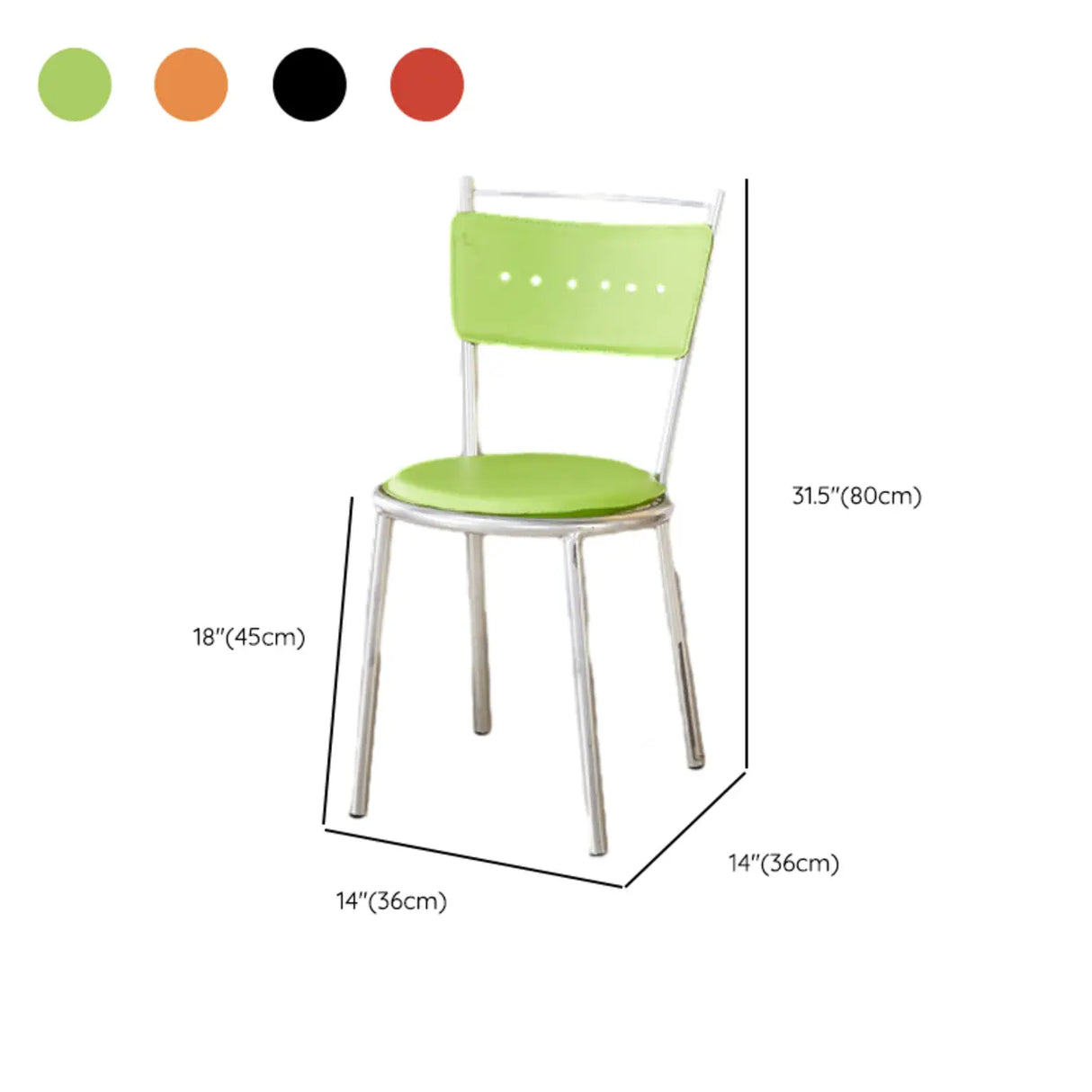 Round Armless Faux Leather Open Back Metal Dining Chair 