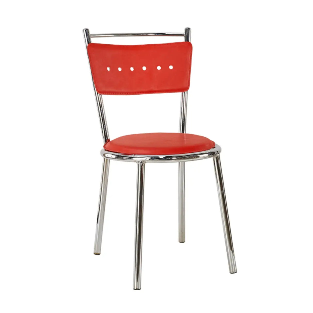 Round Armless Faux Leather Open Back Metal Dining Chair Image - 8