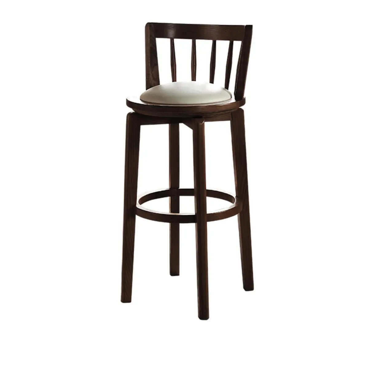 Round Ash Wood Faux Leather Bar Stools Dark Walnut Image - 10