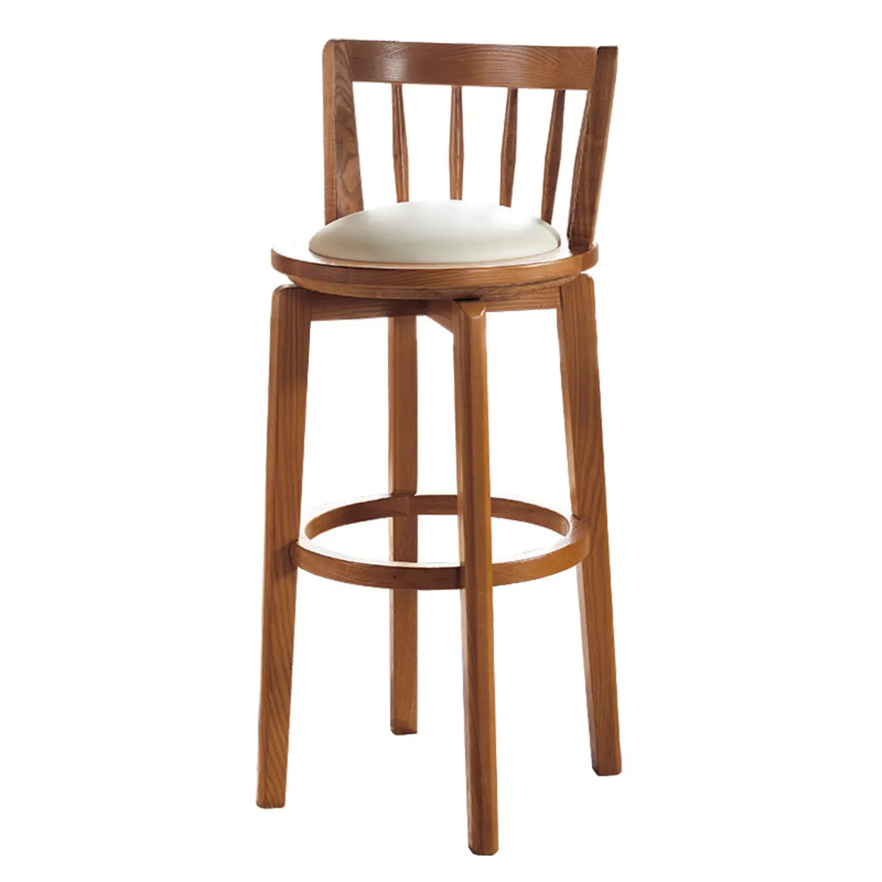 Round Ash Wood Faux Leather Bar Stools Dark Walnut Image - 7