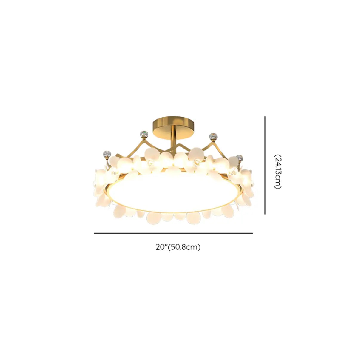 Round Crown Gold Flower Crystal Starry Bedroom Chandelier 