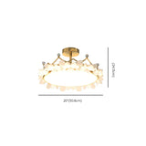 Round Crown Gold Flower Crystal Starry Bedroom Chandelier #size