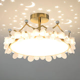 Round Crown Gold Flower Crystal Starry Bedroom Chandelier Image - 8
