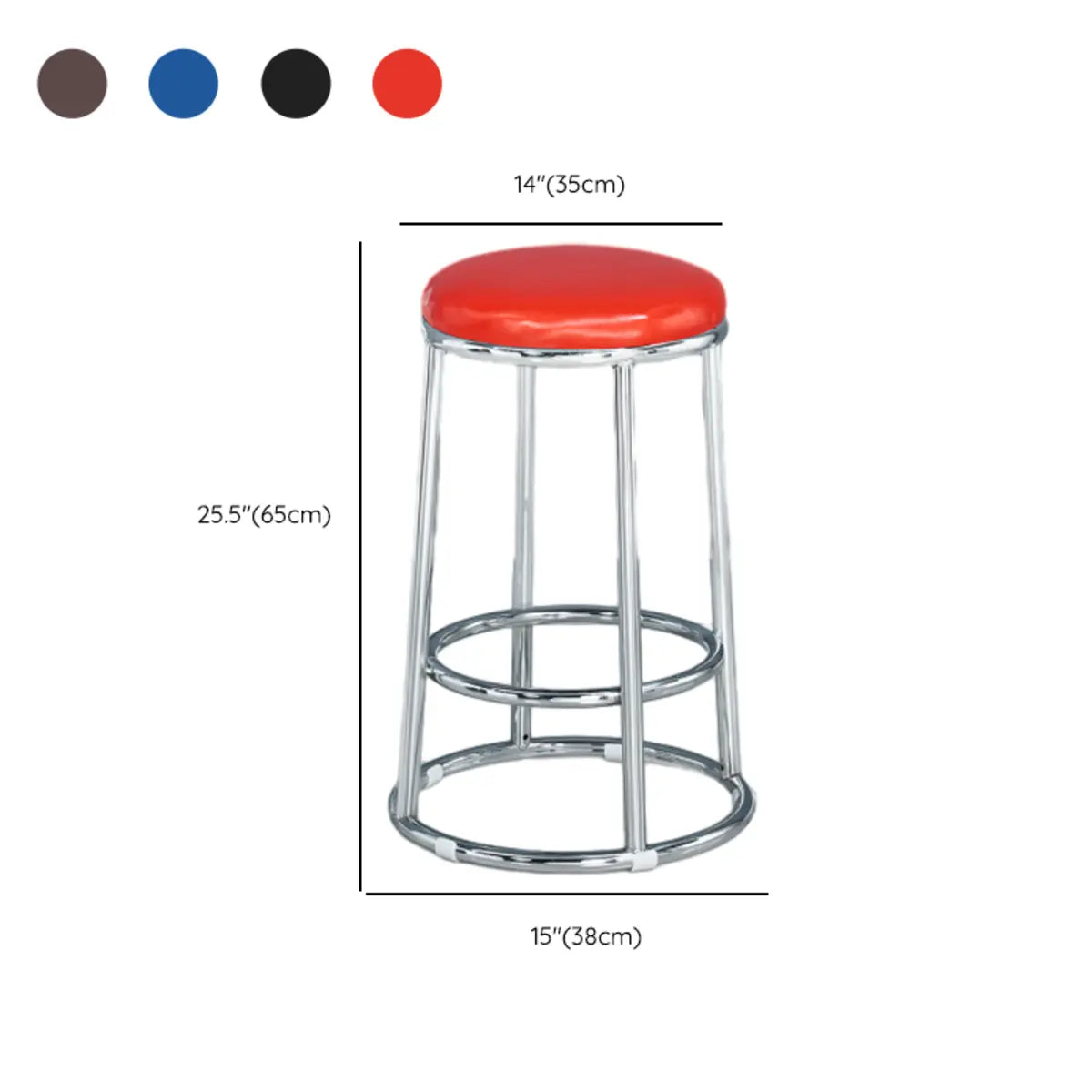 Round Cushioned Seat Metal Backless Bar Stool Black Image - 31