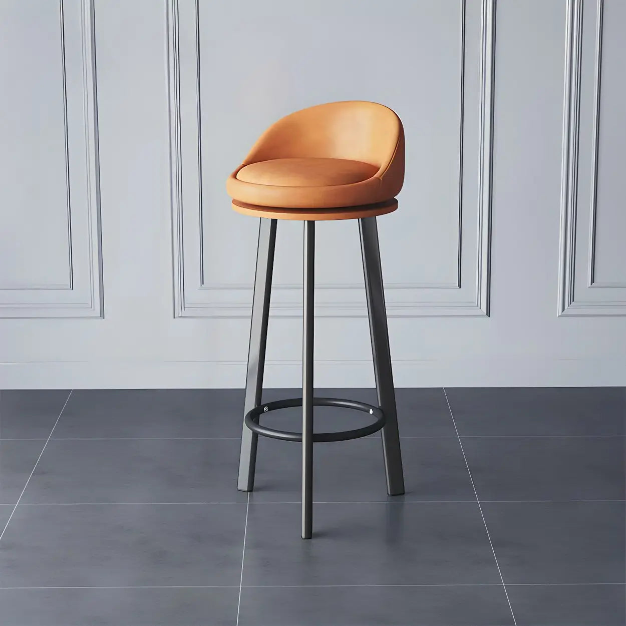 Round Fabric Upholstered Metal Tripod Armless Bar Stool Image - 1