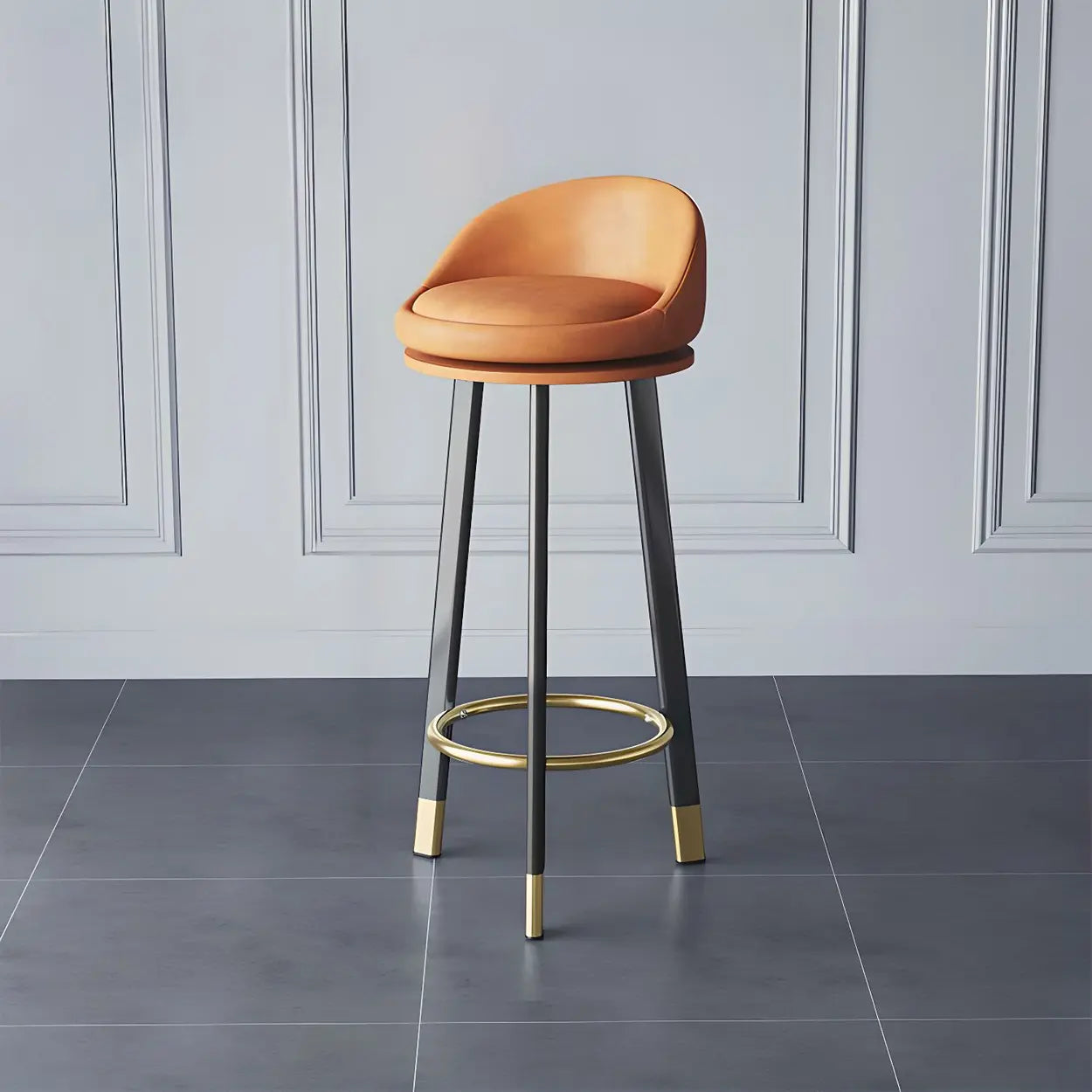 Round Fabric Upholstered Metal Tripod Armless Bar Stool Image - 1