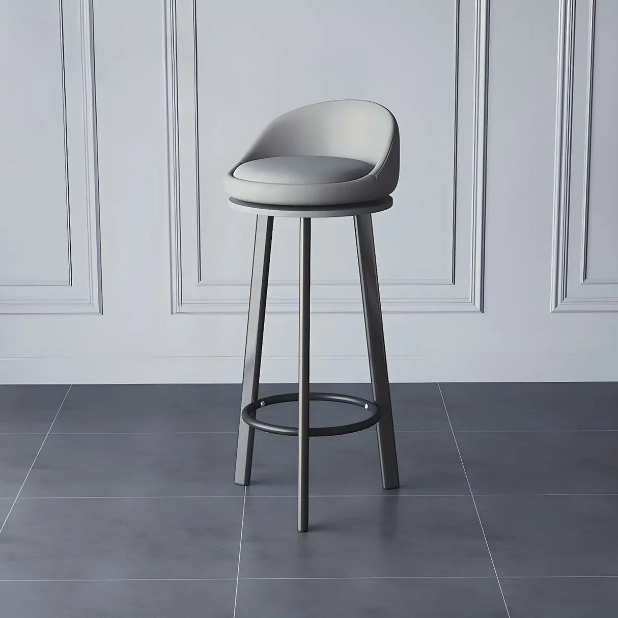 Round Fabric Upholstered Metal Tripod Armless Bar Stool Image - 6
