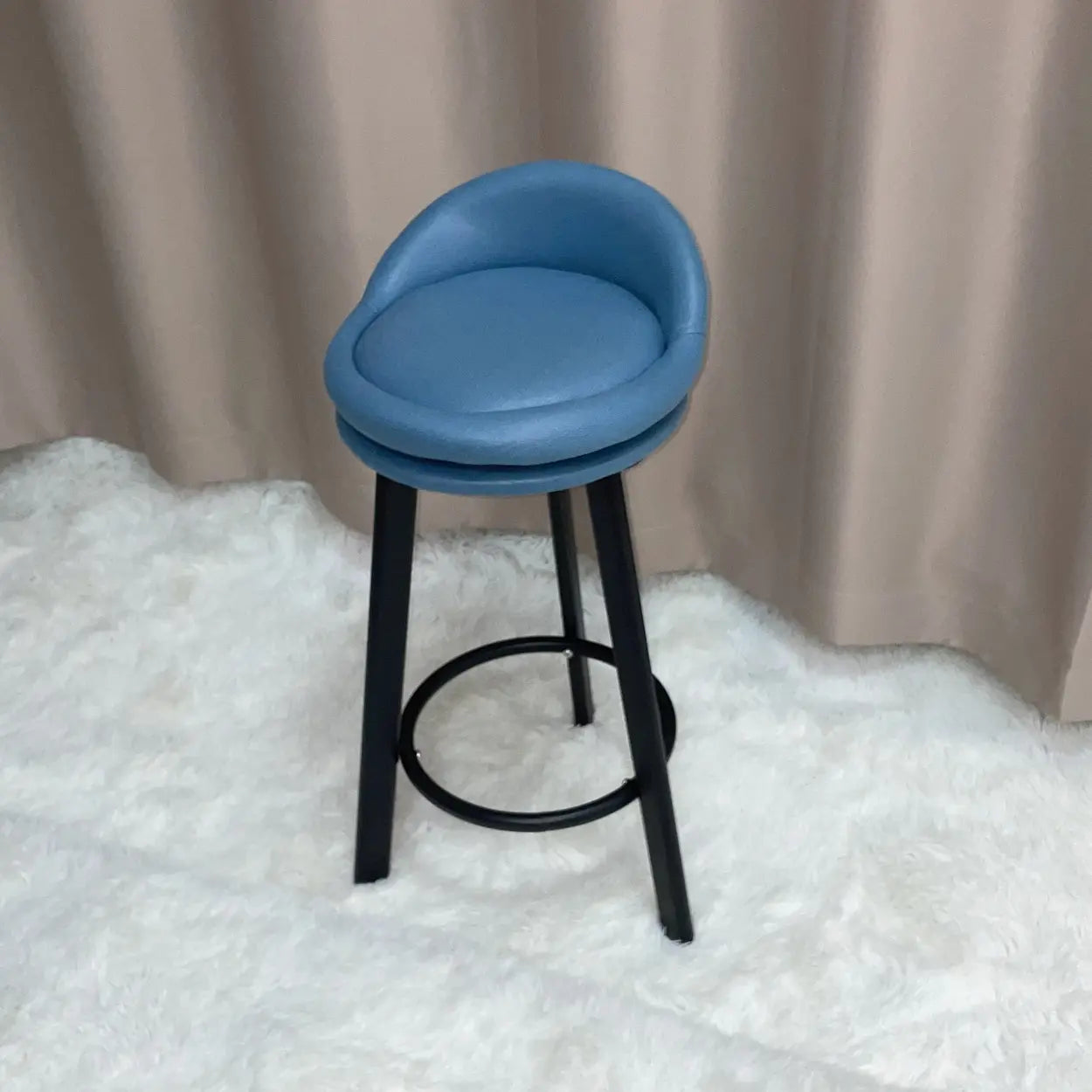 Round Fabric Upholstered Metal Tripod Armless Bar Stool Image - 4