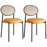 Round Faux Leather Upholstered Rattan Back Dining Chair Image - 47
