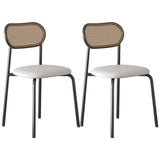 Round Faux Leather Upholstered Rattan Back Dining Chair Image - 55