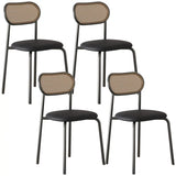 Round Faux Leather Upholstered Rattan Back Dining Chair Image - 64