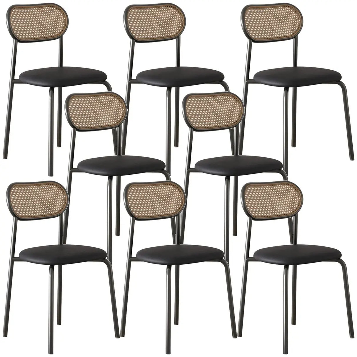 Round Faux Leather Upholstered Rattan Back Dining Chair Image - 66
