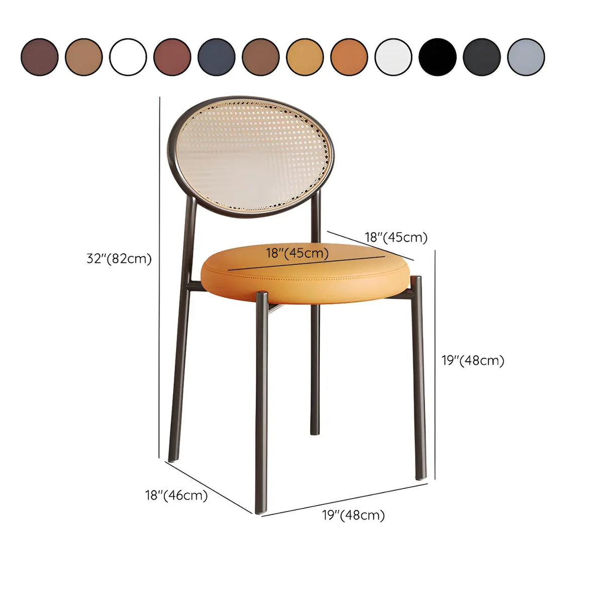 Round Faux Leather Upholstered Rattan Back Dining Chair 